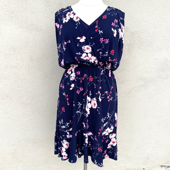 ELIZA J floral print dress navy blue faux wrap front trumpet skirt plus size 16W - Picture 10 of 16